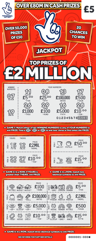 £2 Million Red, Game 1455, official scratchcard product image