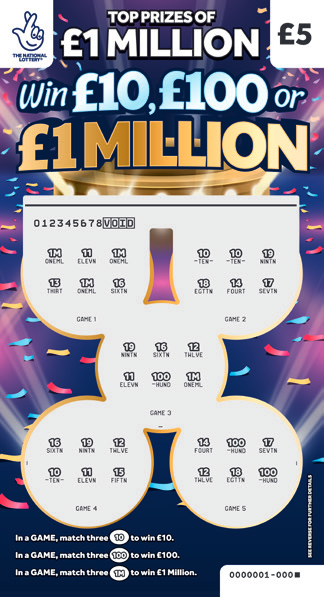 Win £10, £100 or £1 Million, Game 1488, official scratchcard product image