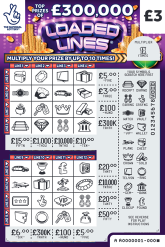 Loaded Lines, Game 1491, official scratchcard product image