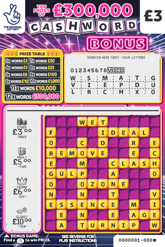 Cashword Bonus, Game 1492, official scratchcard product image
