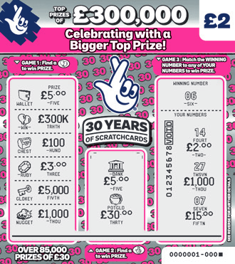 £300,000 Birthday, Game 1498, official scratchcard product image