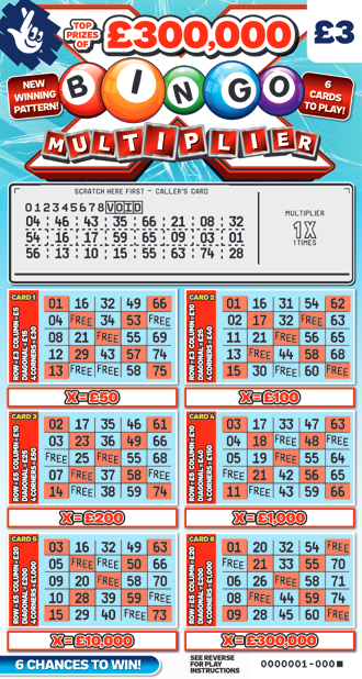 Bingo Multiplier, Game 1500, official scratchcard product image