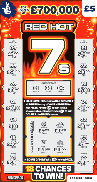 Red Hot 7s, Game 1503, official scratchcard product image