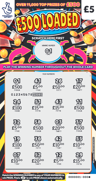 £500 Loaded, Game 1504, official scratchcard product image