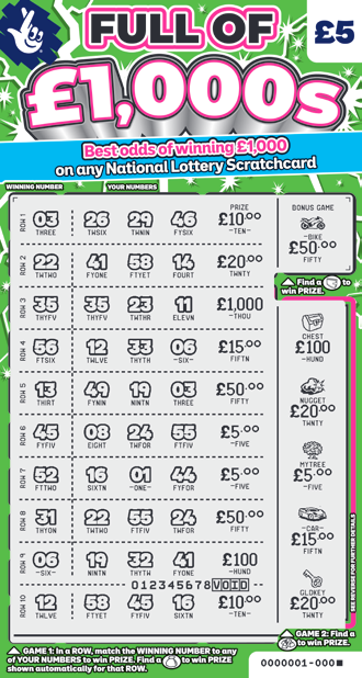 Full Of £1,000s, Game 1515, official scratchcard product image