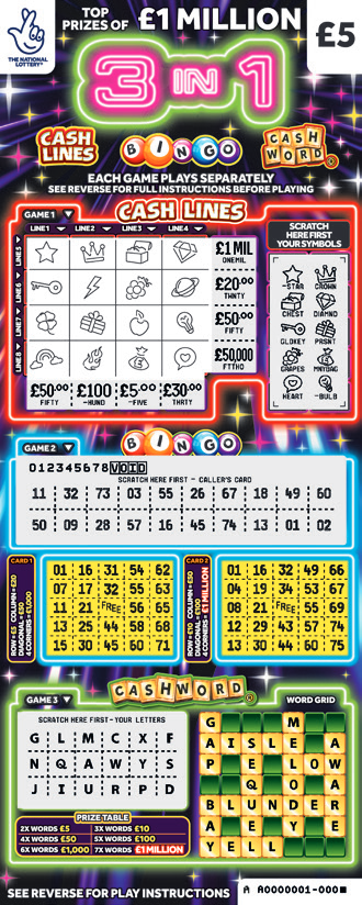 3 in 1, Game 1516, official scratchcard product image